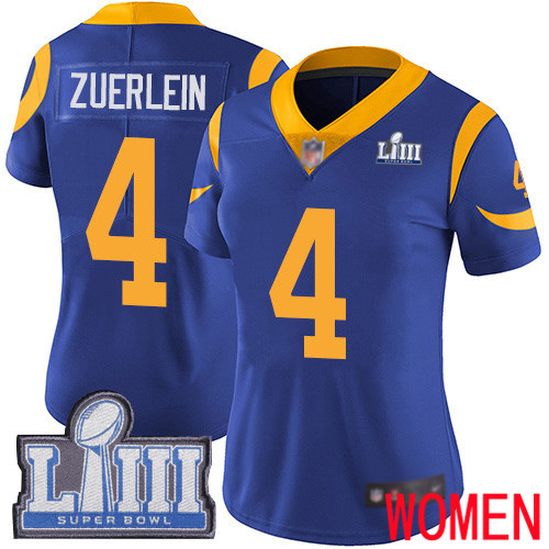 Los Angeles Rams Limited Royal Blue Women Greg Zuerlein Alternate Jersey NFL Football #4 Super Bowl LIII Bound Vapor Untouchable->los angeles rams->NFL Jersey